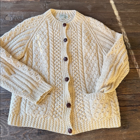 Donegal Tradition vintage Irish fisherman sweater soft wool leather buttons Med - Picture 7 of 15